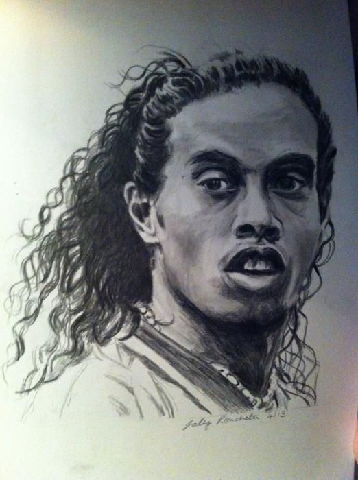 522x700 Painting Of Ronaldinho Soocer Player - Ronaldinho Sketch