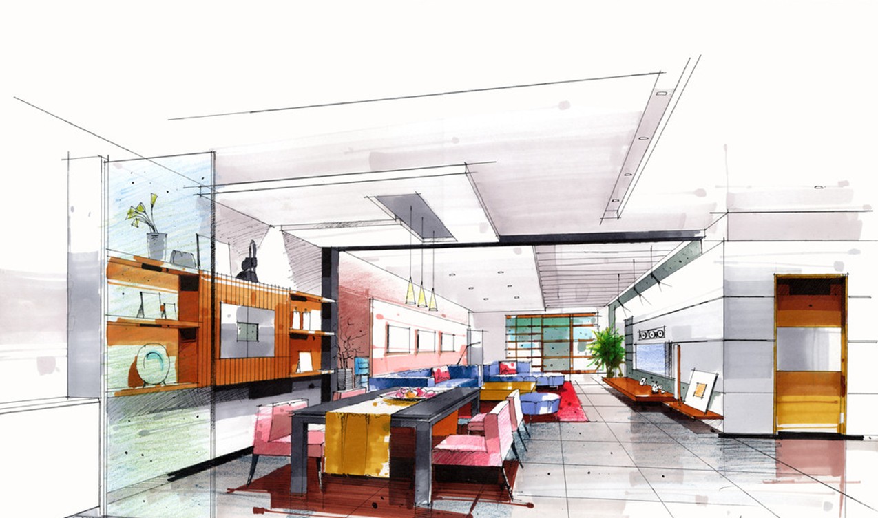 1275x753 Interior Design Sketches Wallpapers, 44 Desktop Images Of Interior - Room Design Sketch