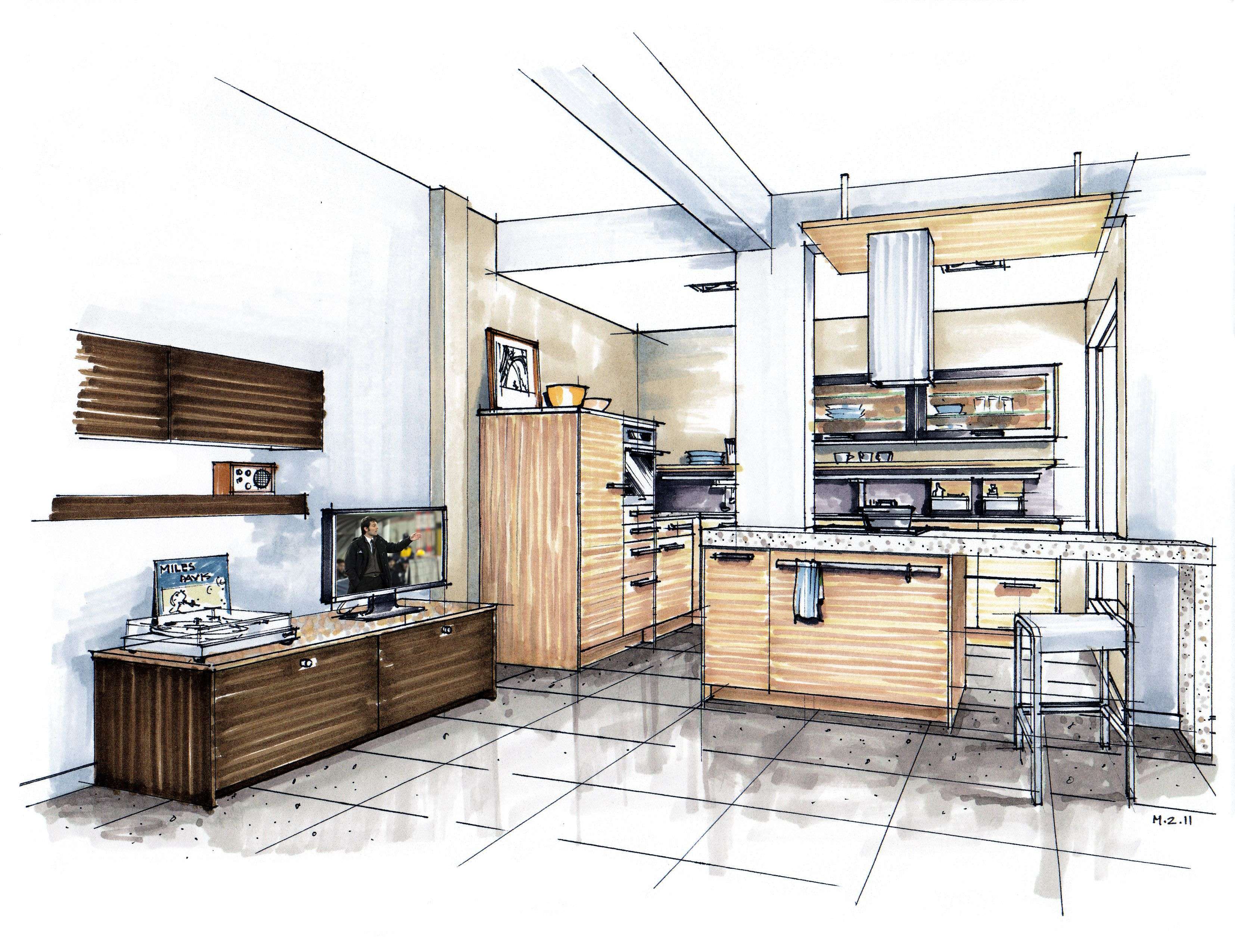 3308x2552 Kitchen Design Sketch Decor Ideas Of Sketchup - Room Design Sketch