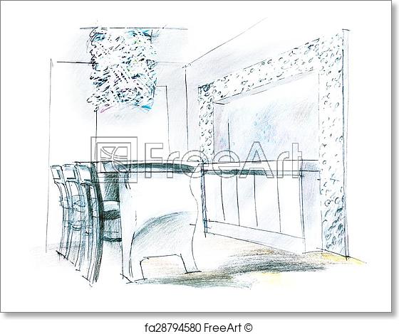560x470 Free Art Print Of Architectural Sketch Of Living Room . Freehand - Room Sketch Free