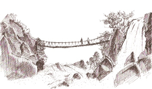 511x300 Bridge Over Troubled Waters This Is An Ink Gel Pen Sketch - Rope Bridge Sketch