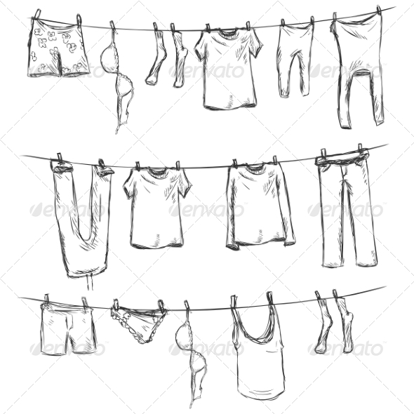 590x590 Sketch Of Laundry On A Rope By Nikiteev Graphicriver - Rope Sketch