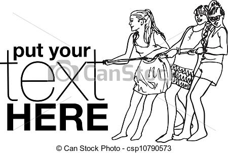 450x303 Sketch Of Girls Pull The Rope. Vector Illustration. - Rope Sketch