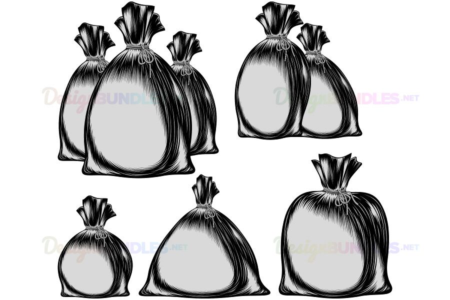 900x600 Vector Sack Bag Rope Monochrome Sketch Ink Hand Drawing Group Set - Rope Sketch