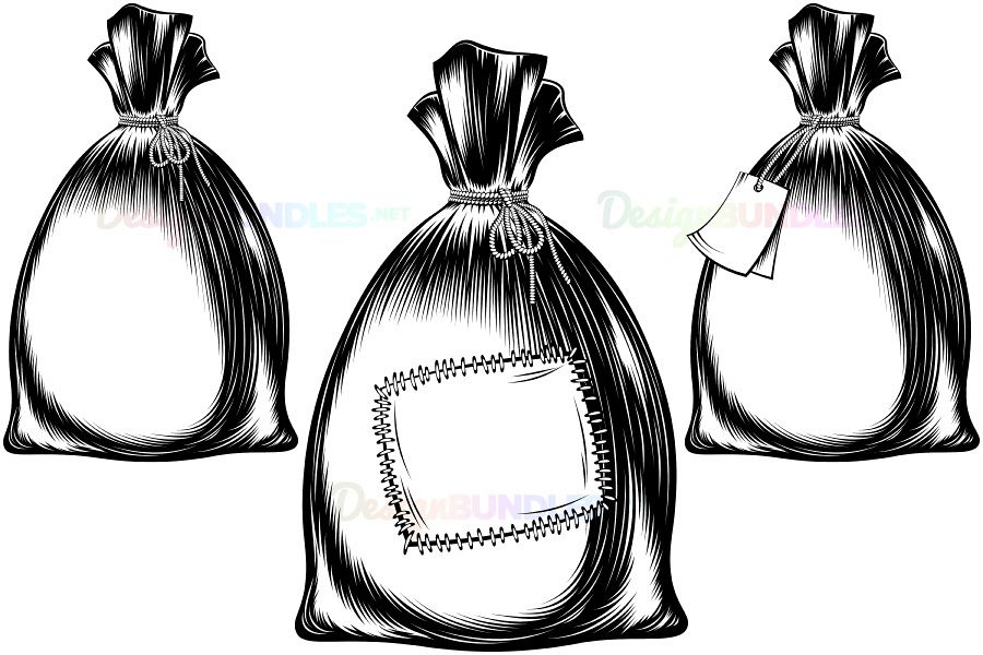 900x600 Vector Sack Bag Rope Monochrome Sketch Ink Hand Drawing Icon Set - Rope Sketch