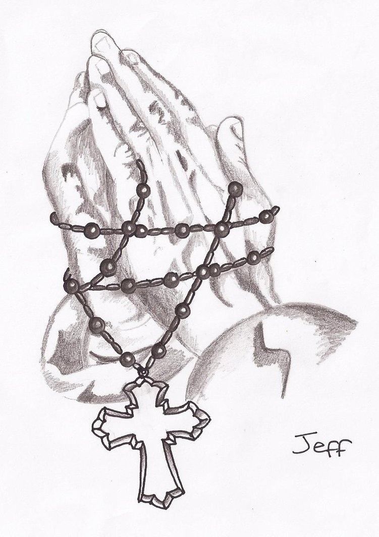 751x1064 Praying Hands And Rosary Beads By Amylou31 - Rosary Beads Sketch