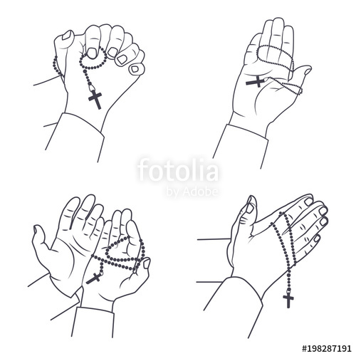 500x500 Praying Hands With Holy Rosary Beads Vector Line Icon Set Isolated - Rosary Beads Sketch