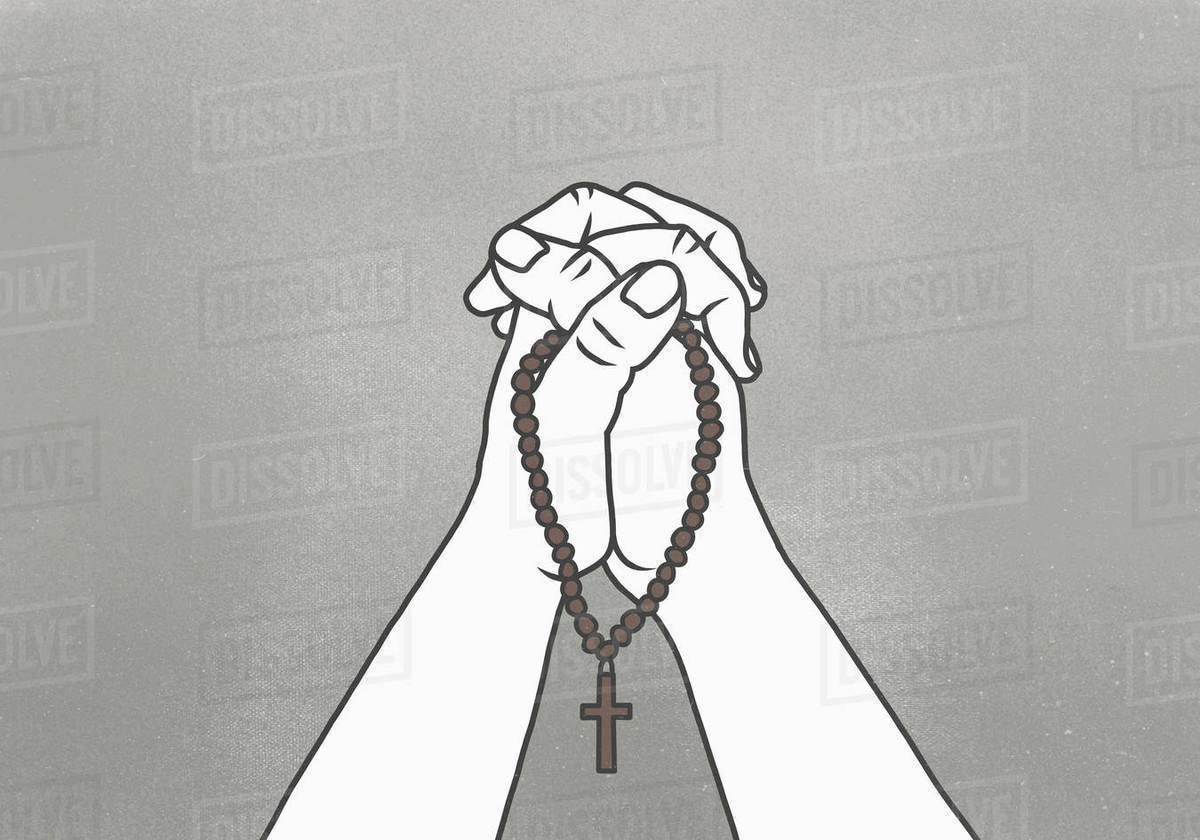 1200x840 Cropped Image Of Clasped Hands Holding Rosary Beads Against Gray - Rosary Beads Sketch