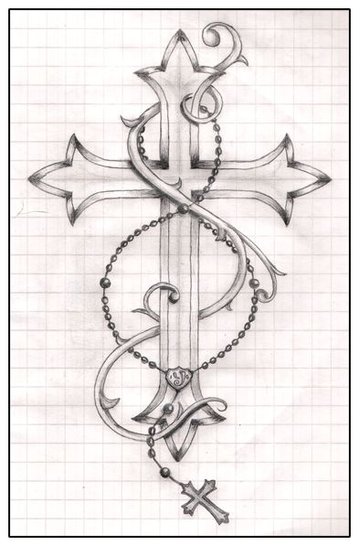 393x597 Cross And Rosary Tattoo Drawing By Ytse80 - Rosary Beads Sketch