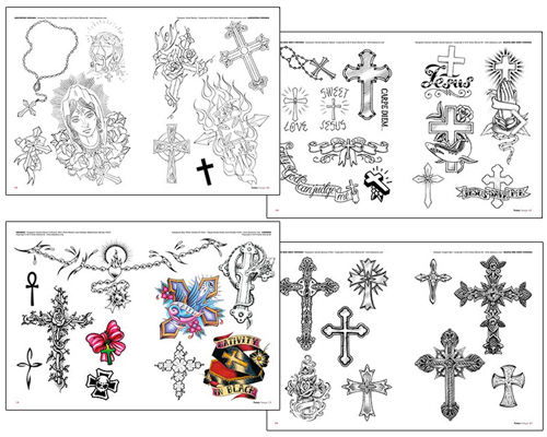 500x400 Cross Rosary Tattoo Flash Design Book 66 Pages Sketch Black Color - Rosary Sketch