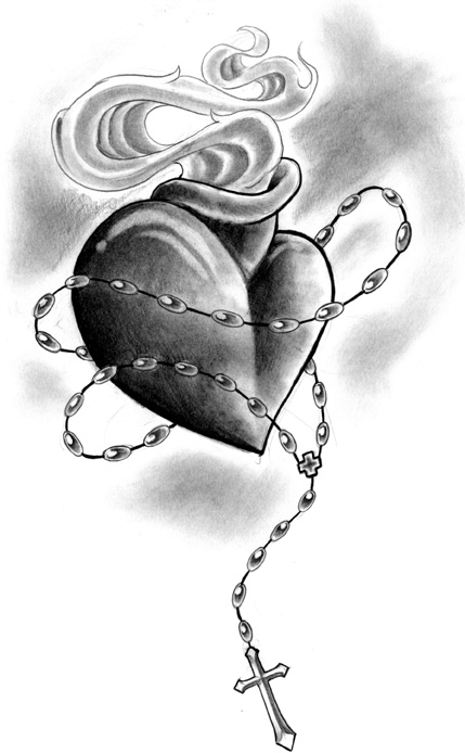429x694 Sacred Heart With Rosary Beads Tattoo Design Sacred Heart - Rosary Tattoo Sketches