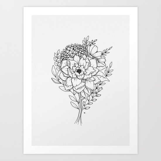 550x550 Wild Rose Bouquet Art Print By Wildbloomart Society6 - Rose Bouquet Sketch