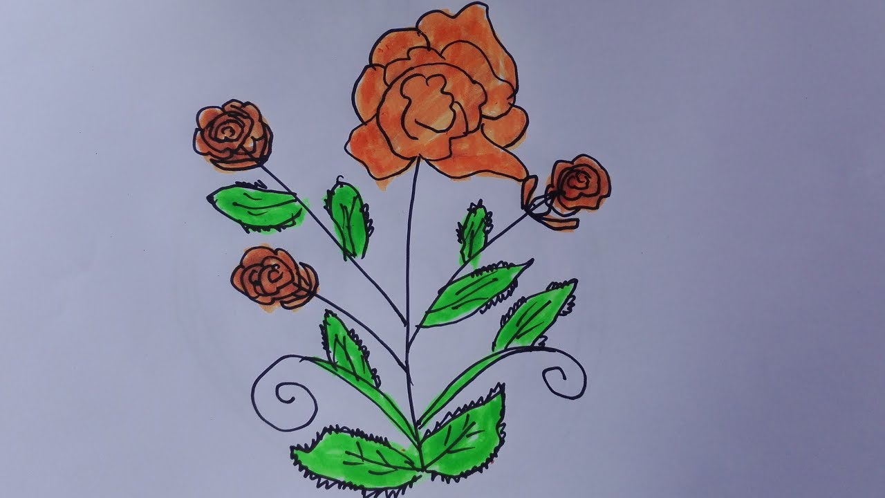 1280x720 How To Draw A Rose Tree Draw A Rose Bush Easy Draw A Rose Bush - Rose Bush Sketch