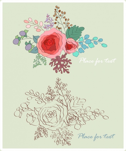 499x600 Rose Flowers Sketch Colorful Design Free Vector In Adobe - Rose Flower Sketch