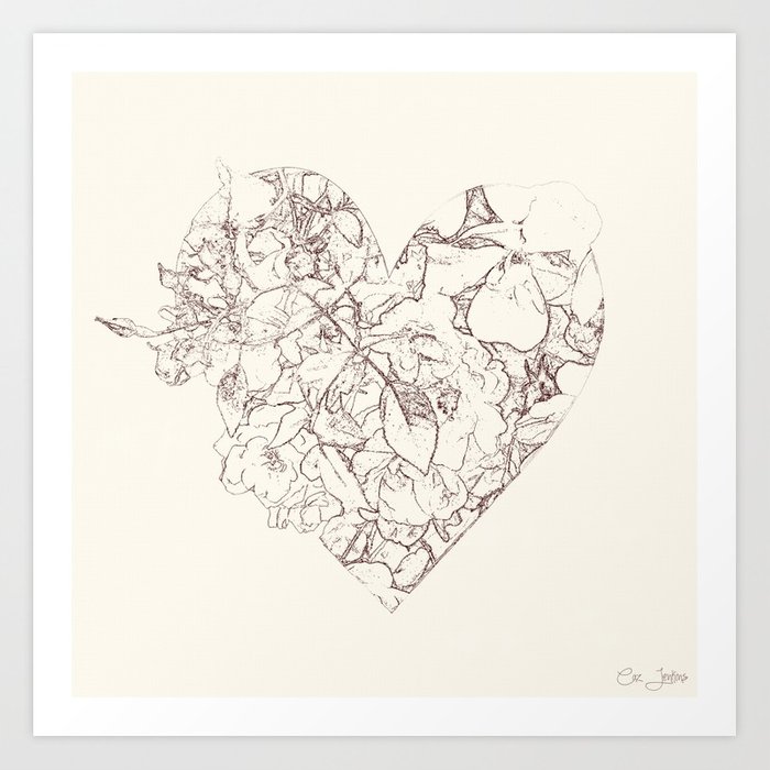 700x700 Rose Heart Sketch Outline Art Print By Cazjenkinsdesigns Society6 - Rose Heart Sketch
