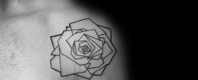 640x260 40 Geometric Rose Tattoo Designs For Men - Rose Sketch Design