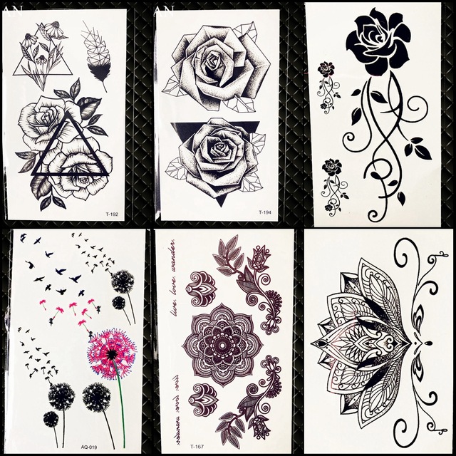 640x640 Henna Flower Rose Temporary Tattoo Geometric Pencil Sketch Girl - Rose Sketch Images