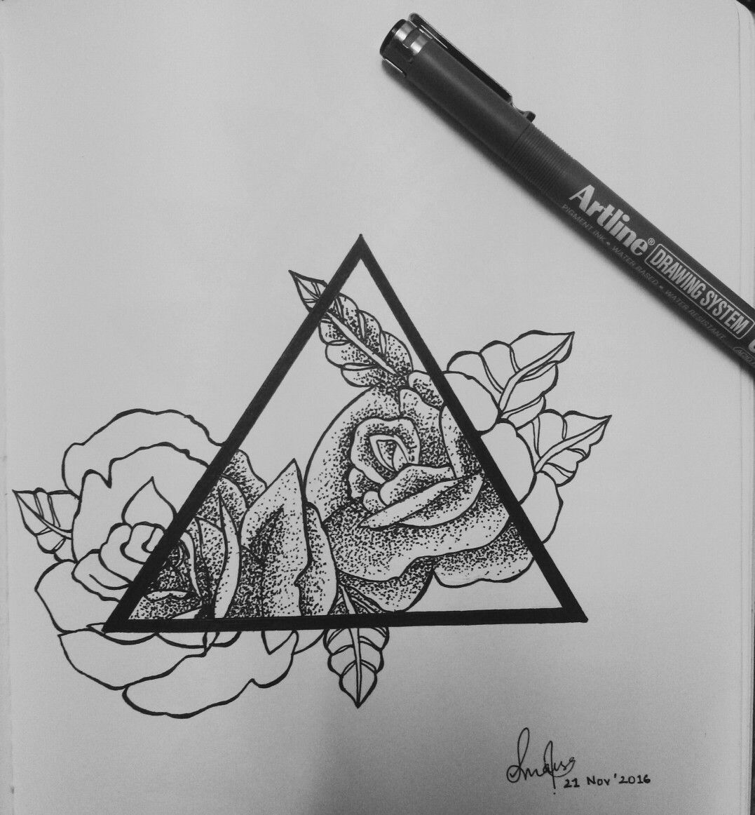 1077x1162 Pointellism Rose Drawing Using Artline Sketch Pen 0.4 My Drawing - Rose Sketch Pen