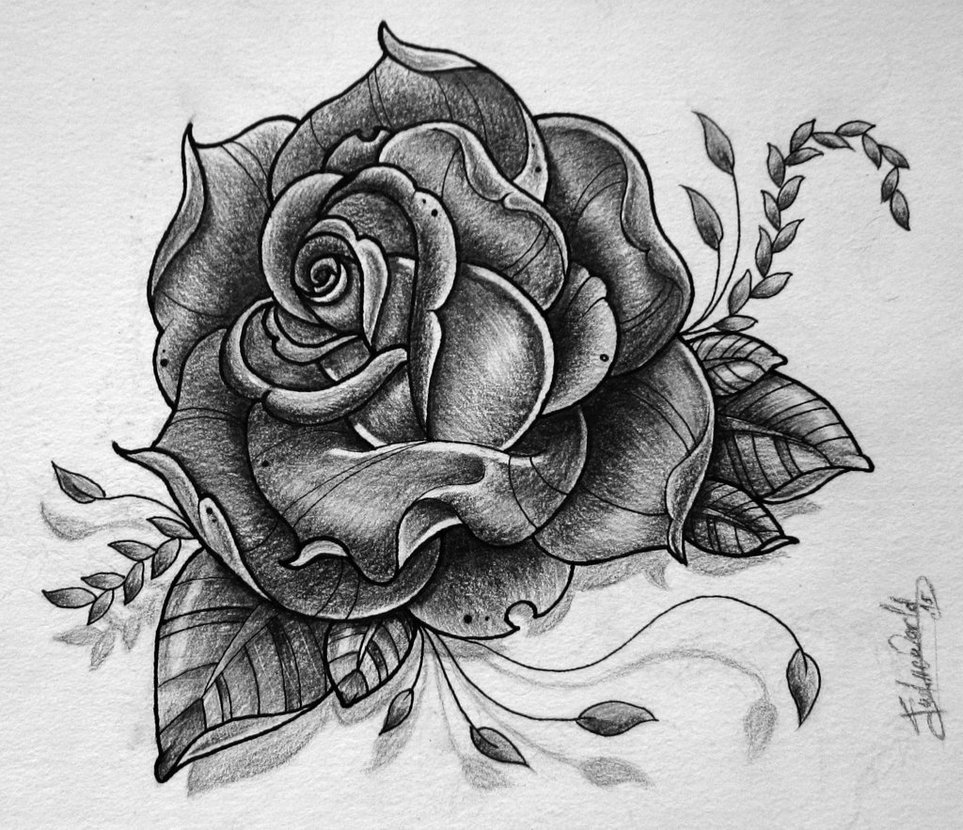 963x830 Rose Tattoo Design By Gabchik - Rose Tattoo Sketch