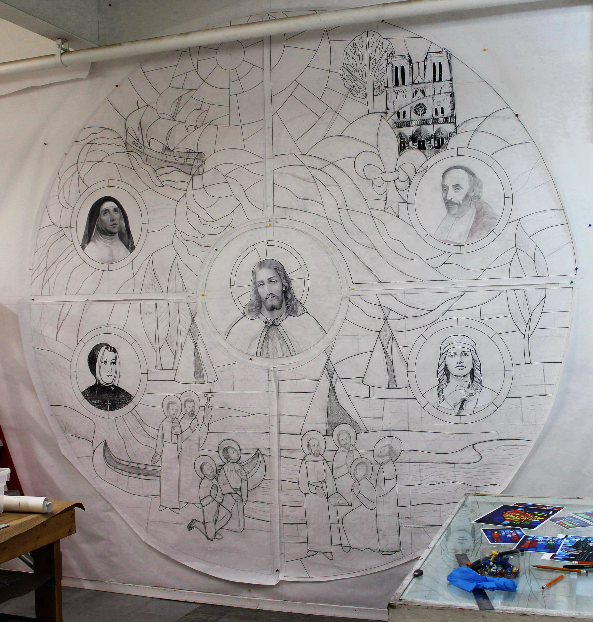 2413x2530 Rose Window In Progress Northern Art Glass - Rose Window Sketch