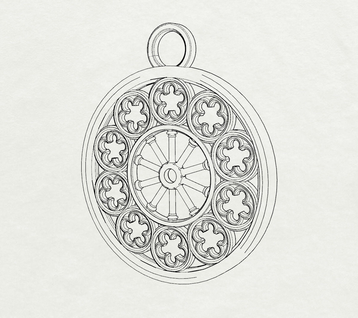 1207x1073 3d Printable Model Rose Window Pendant Cgtrader - Rose Window Sketch