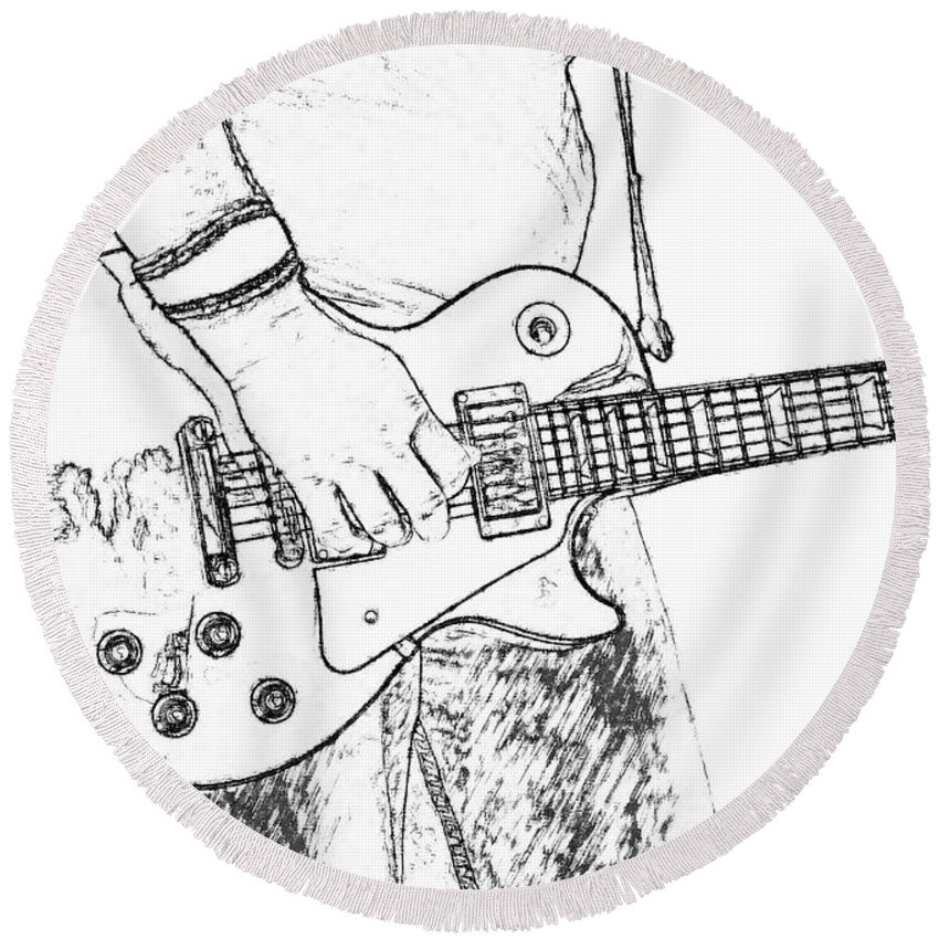850x850 Gibson Les Paul Guitar Sketch Round Beach Towel For Sale By Randy - Round Sketch