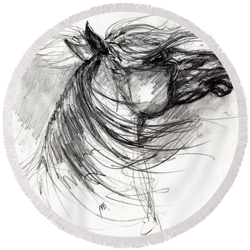 850x850 The Horse Sketch Round Beach Towel For Sale By Angel Ciesniarska - Round Sketch
