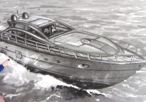 300x210 Sketch Of Boat In Water Misty Row Boat Sketch, Water Reflections - Row Boat Sketch