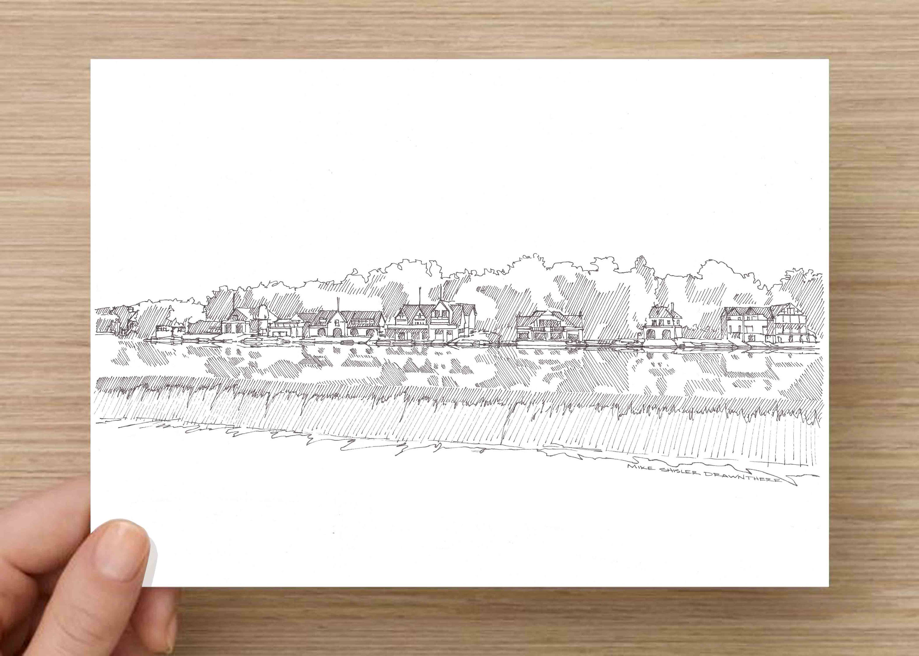 3000x2143 Ink Sketch Of Philadelphia Boat House Row - Rowing Sketch
