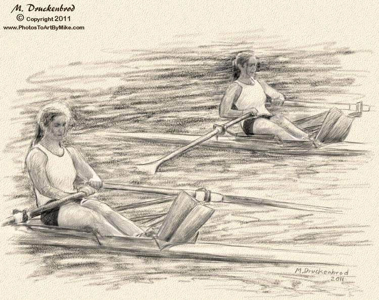 750x595 Two Oared Sculling (Rowing) Ithaca Ny, A Pencil Study - Rowing Sketch