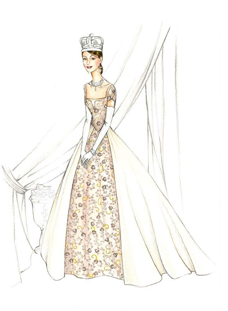 735x1000 Gary Jones Costume Sketch Of Anne Hathaway For Princess Diaries 2 - Royal Sketch
