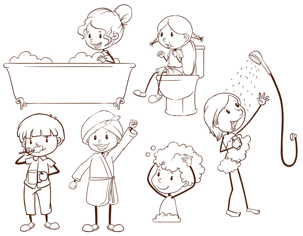 1000x779 Plain Sketches Of Kids Grooming On A White Background Royalty Free - Royalty Free Sketches