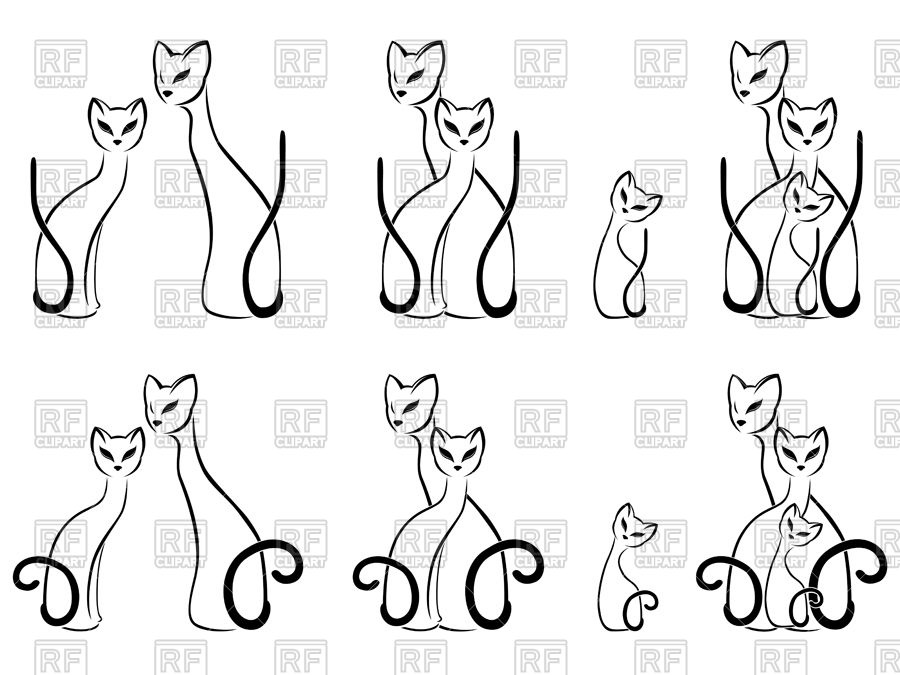 900x675 Set Of Contour Sketches Of Cats Vector Image Vector Artwork Of - Royalty Free Sketches