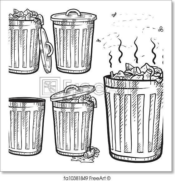 561x581 Free Art Print Of Garbage Cans Sketch. Doodle Style Trash Can - Rubbish Sketch