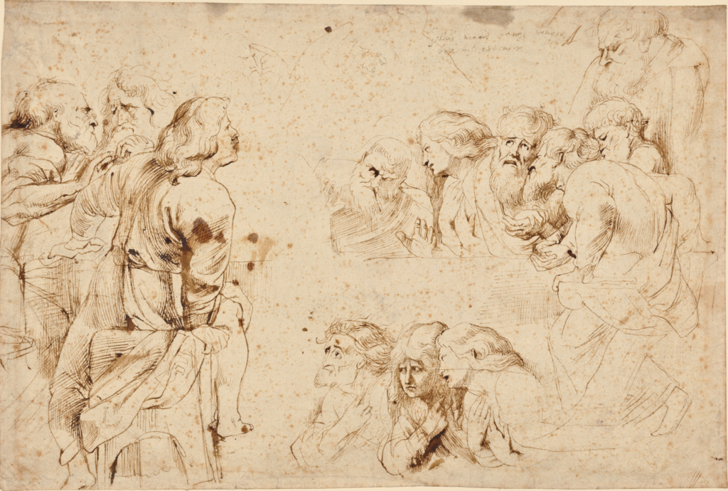 1024x690 Three Groups Of Apostles In A Last Supper (Recto) Three Sketches - Rubens Sketches