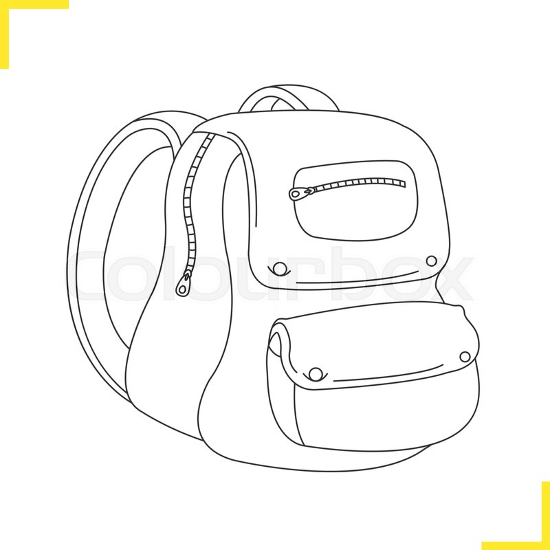 800x800 School Backpack Illustration. Drop Shadow Silhouette Symbol - Rucksack Sketch