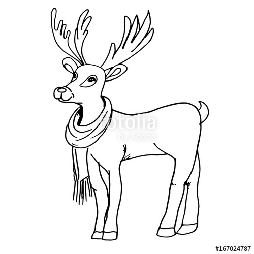 500x500 Hand Drawn Animal Illustration With Deer, Vector. Lovely Christmas - Rudolph Sketch