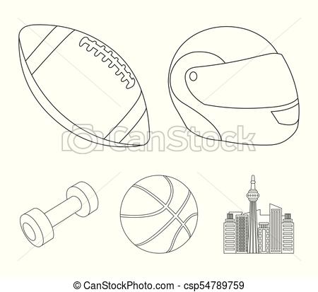450x413 Red Protective Helmet, Rugby Ball, Basketball Ball, Dumbbells - Rugby Ball Sketch