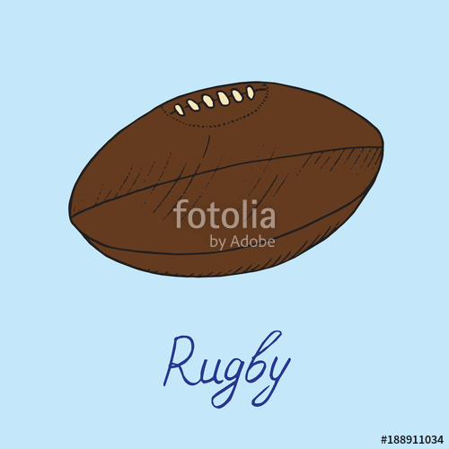 500x500 Rugby Brown Ball, Hand Drawn Doodle Sketch With Inscription - Rugby Ball Sketch