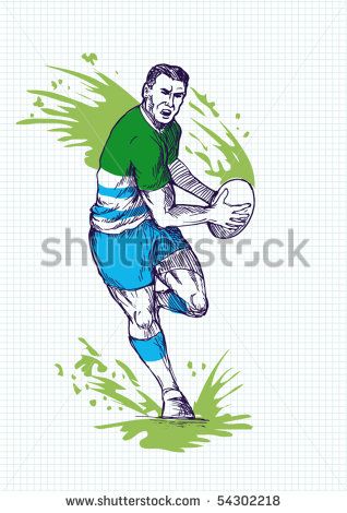 318x470 Vector Illustration Of A Hand Sketch Rugby Player Running And - Rugby Ball Sketch