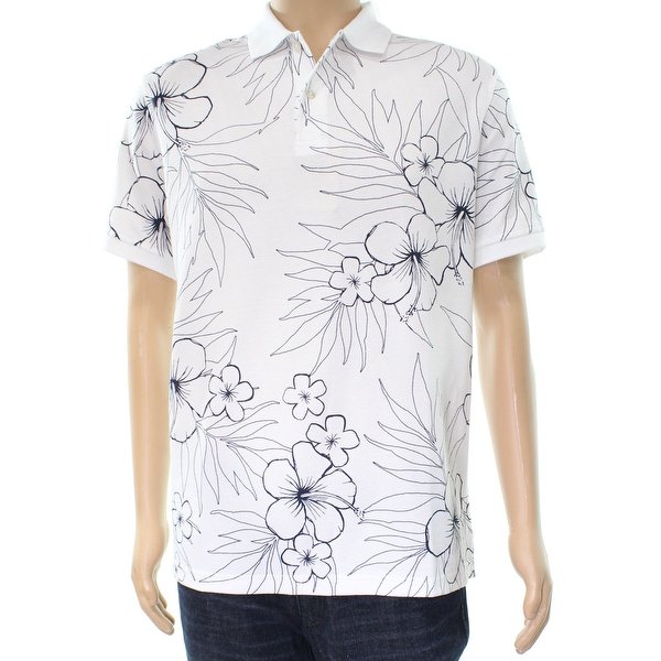 600x600 Club Room New White Hibiscus Sketch Mens Size 2xl Polo Rugby Shirt - Rugby Sketch