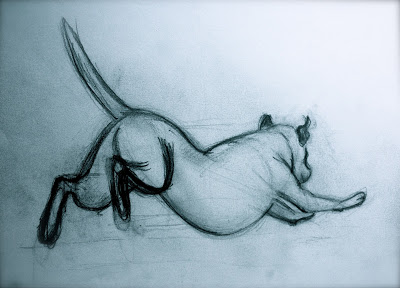 400x288 Kellas Campbell Pencil Sketch Of A Running Dog (Australian Cattle - Running Dog Sketch