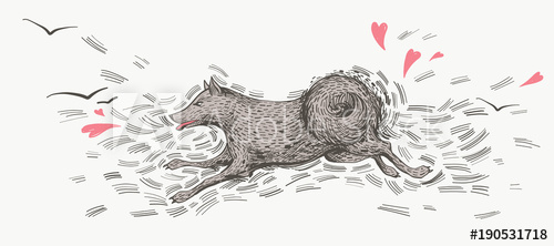 500x222 Running Dog, Hand Drawn Character Sketch - Running Dog Sketch