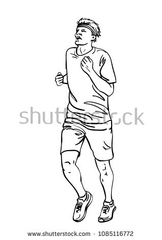 318x470 Sketch Of Very Tired Running Man, Hand Drawn Vector Linear - Running Man Sketch