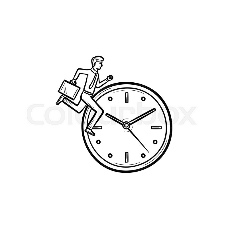 800x800 Vector Hand Drawn Clock With Running Man Outline Doodle Icon - Running Man Sketch