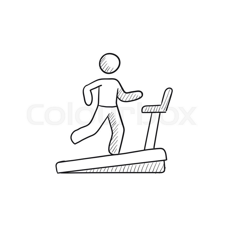 800x800 Man Running On Treadmill Vector Sketch Icon Isolated On Background - Running Man Sketch