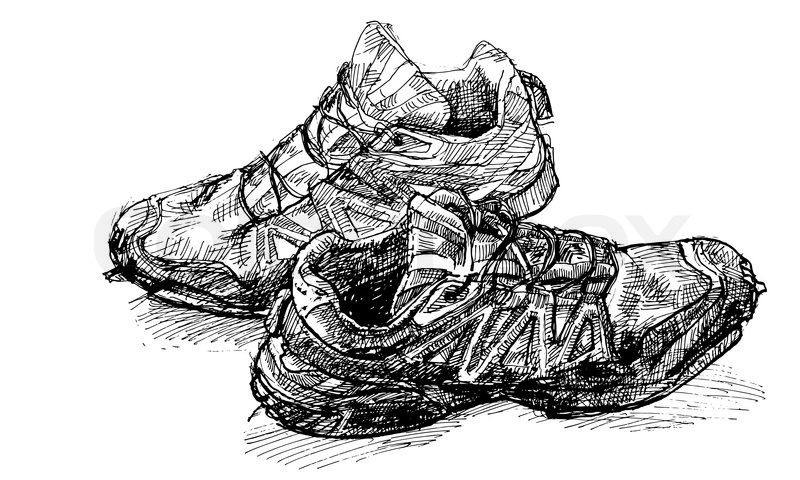 800x480 Tracing Vector From Hand Drawing Pair Of Old Running Shoe Stock - Running Shoes Sketch