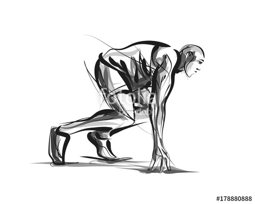 500x400 Vector Line Sketch Athlete On Track Starting To Run Stock Image - Running Track Sketch