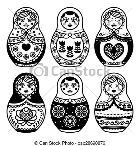 450x470 Matryoshka, Russian Doll Icons Set . Russian Folk Art - Russian Doll Sketch