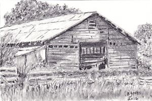 300x200 Original Rustic Barn Graphite Pencil Sketch - Rustic Sketch